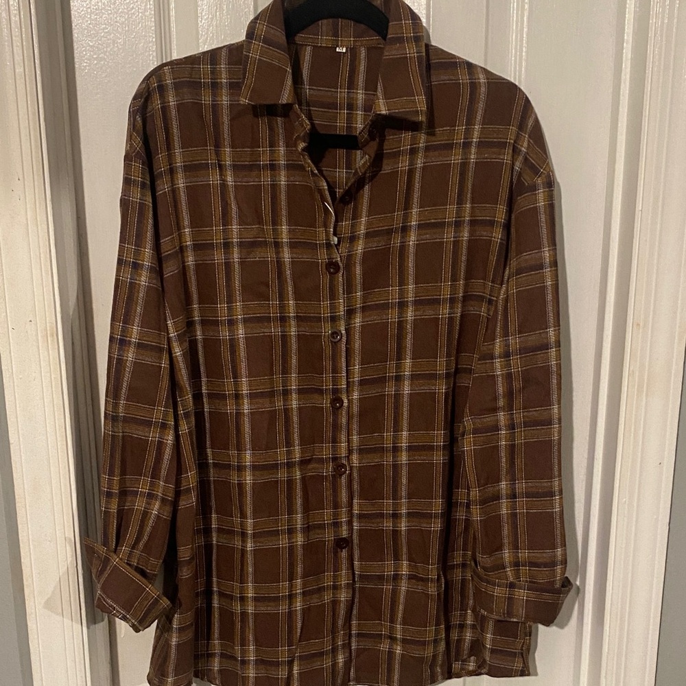 Brown Plaid Button-Up Shirt - Picture 1 of 1